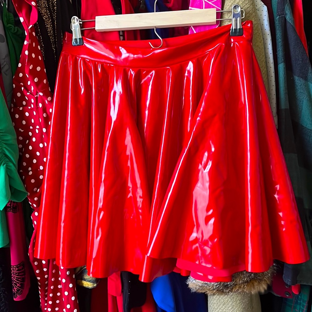 Blackmilk Red PVC Skater Skirt